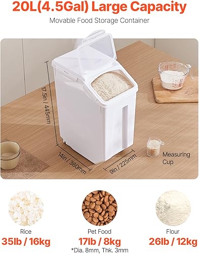 Miniatura 2 de VEVOR Contenedor de almacenamiento de arroz, contenedor dispensador de comida para perros de capacidad de 4.5 galones20 L, contenedor de harina