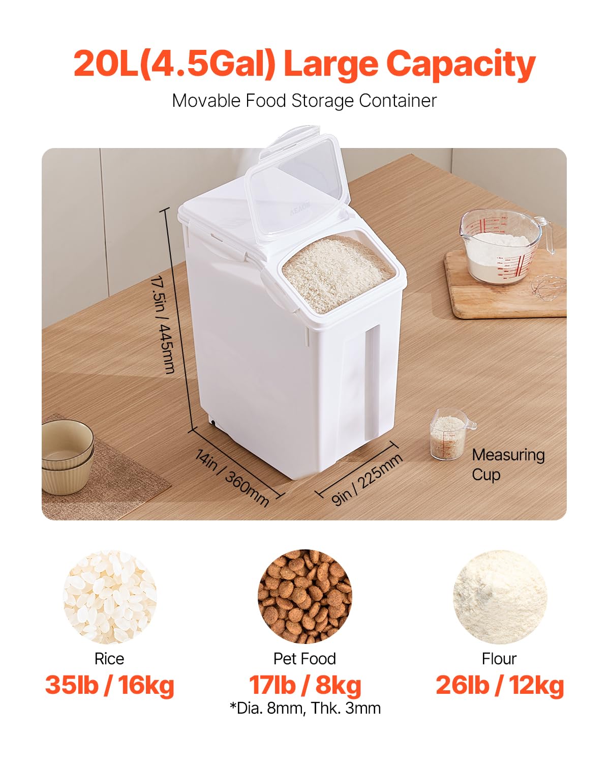 Distributeur Riz 20L Hermétique - Grand Récipient Conservation Avec Couvercle Et Verre Doseur