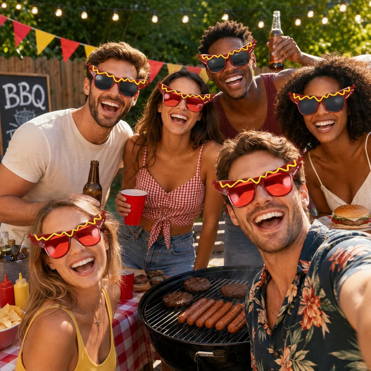 ABOOFAN 6-Pack Hot Dog Sunglasses for Adults, Funny Novelty Glasses