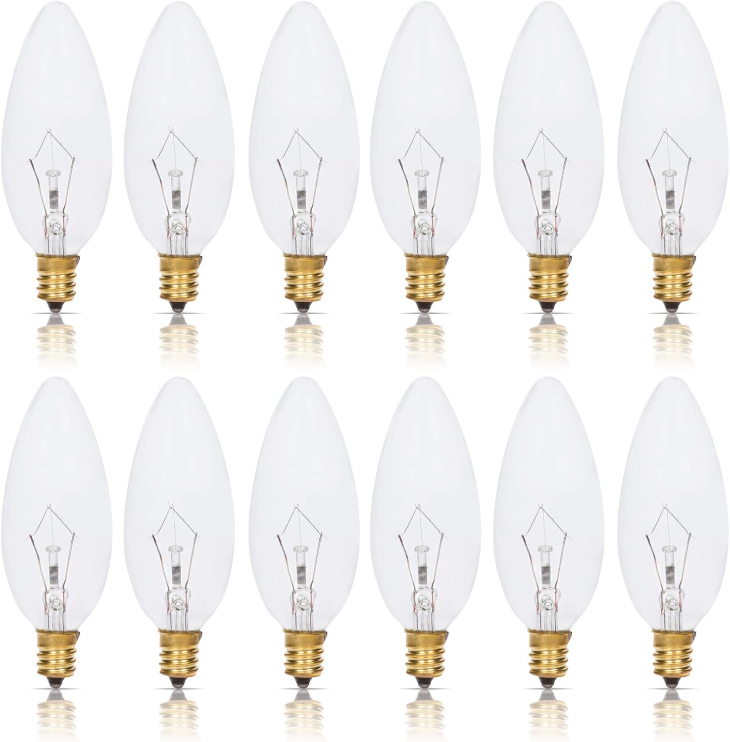 Simba Lighting Candelabra Torpedo Clear B10 CTC 25W E12 Base (12 Pack) Decorative Incandescent Light Bulbs 120V for Chandeliers, Ceiling Fan Lights, Pendants, Wall Sconces, Dimmable, Warm White 2700K