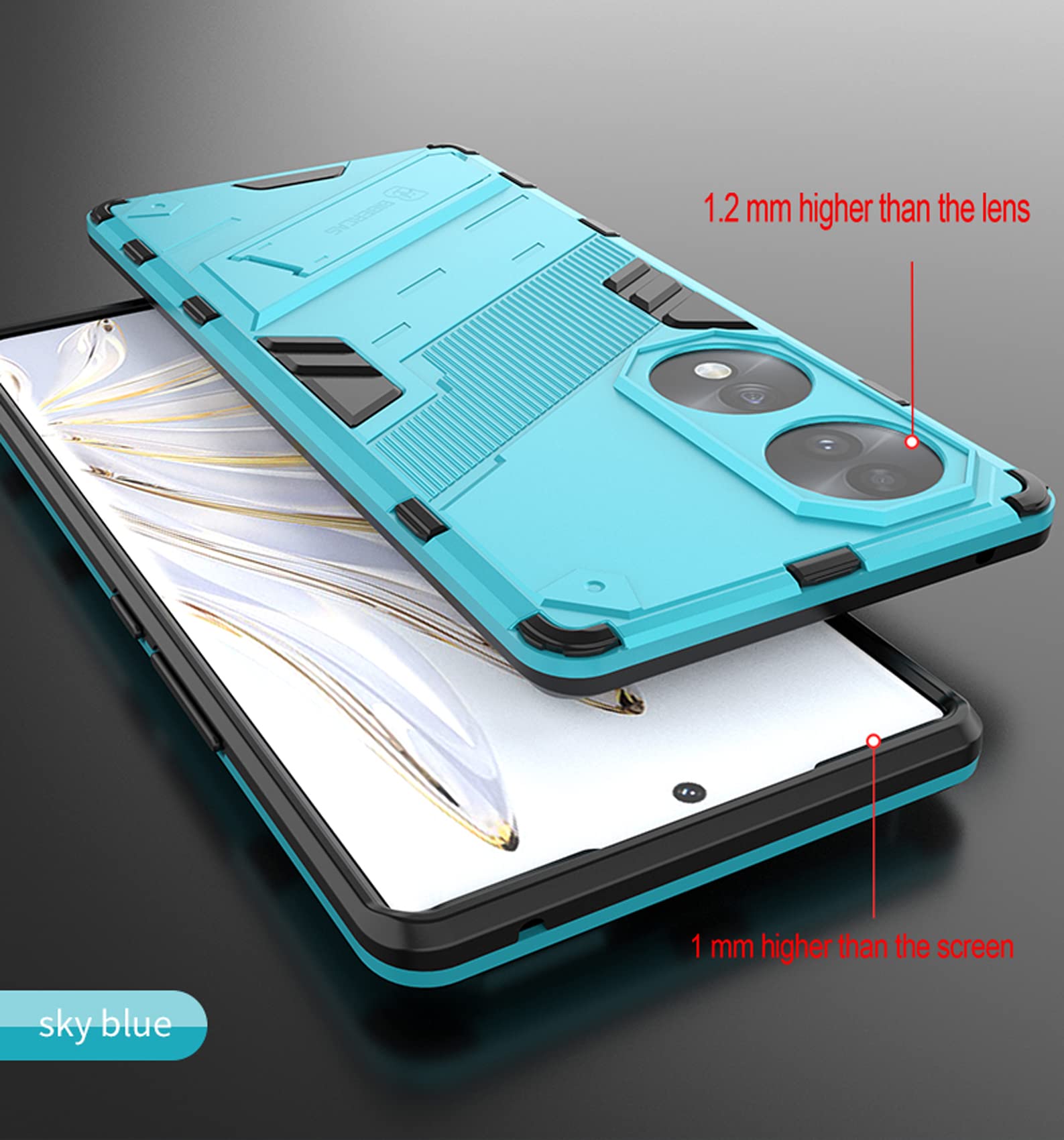 ESTH® Custodia per Honor 70 con Supporto [Compatibile con Supporto Magnetico per Auto] Cover Paraurti PC + TPU, Verde
