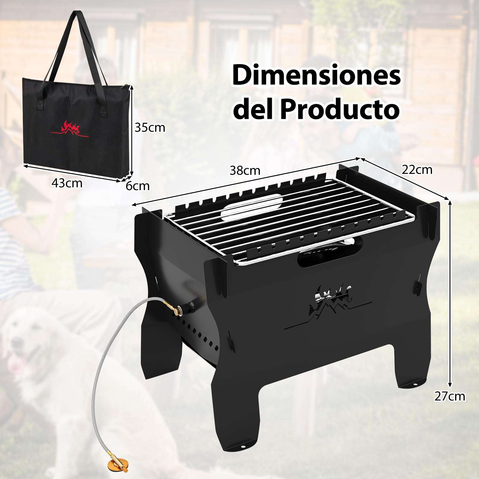 GOPLUS Parrilla de Camping Multifuel, Barbacoa Portátil a Gas, Carbón, Madera y Pellets, Estructura Resistente a Alta Temperatura, Cocina Diversificada para Picnic y Aventuras al Aire Libre
