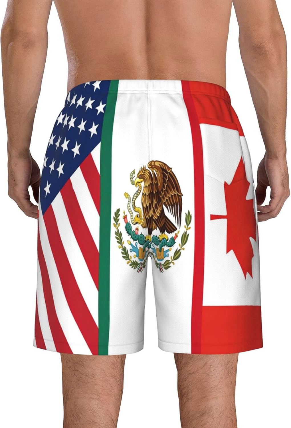 America Canada Mexico Friendship Flag Men Swim Trunks Quick Dry Beach Board Shorts Swimwear Bathing Suit with Pockets