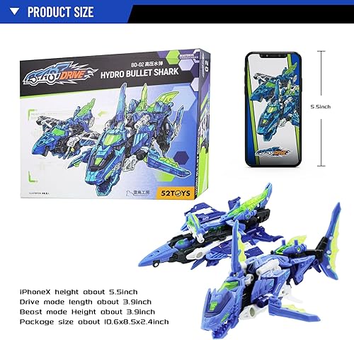 Vista 9 de 52TOYS BEASTDRIVE BD-02 Hydro Bullet Shark Deformation Toys Figura de acción, juguetes de conversión en vehículo y bestia, regalo perfecto