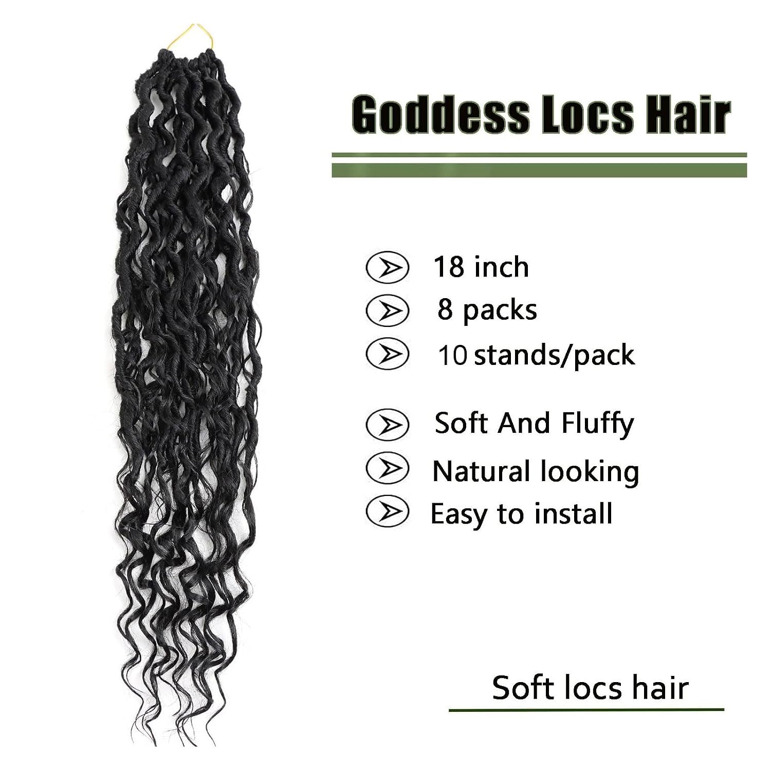 LMZIM 18 inch Goddess Locs Crochet Hair for Black Women 8 Packs Boho Faux Locs Crochet Braids Pre Looped Soft Locs with Curly Ends 1B