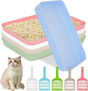 BOUTICOL 5-Pack Medium Low-Entry Kitten Litter Boxes with Scoops - 15x10.4 Inch Plastic Pans for Cats, Bunnies, Guinea Pigs & Travel