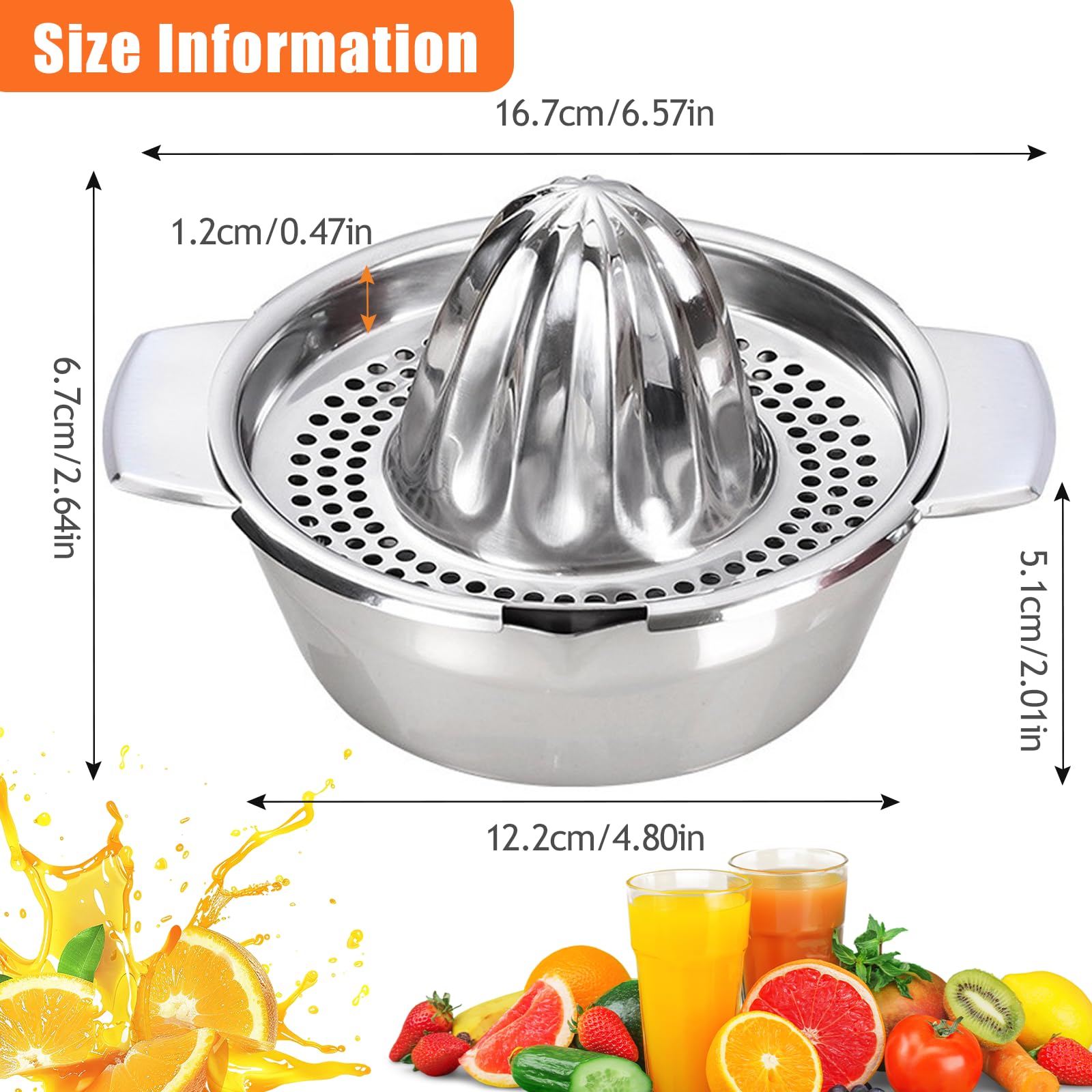 Exprimidor Manual Acero Inoxidable 304 para Cítricos, Limón, Pomelo, Naranjas, Lima (Plateado)