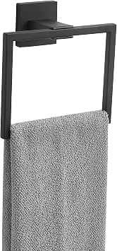 Matte Black Square Towel Ring Hand Towel Holder for Bathroom Solid SUS 304 Stainless Steel, Kitchen Bath Towel Holder Hangers Heavy Duty Storage Round Wall Mount