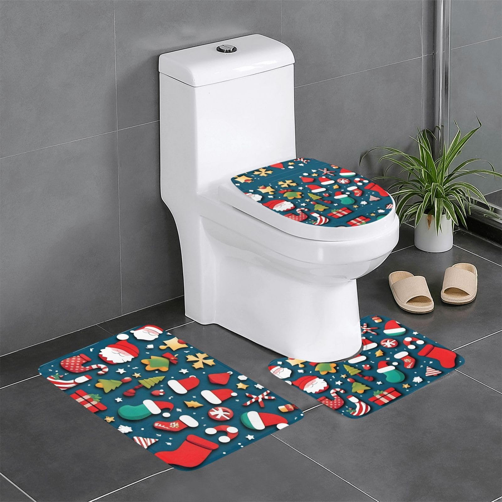 Tapis de salle de bain antidérapant facile à nettoyer lot de 3 éléments de Noël