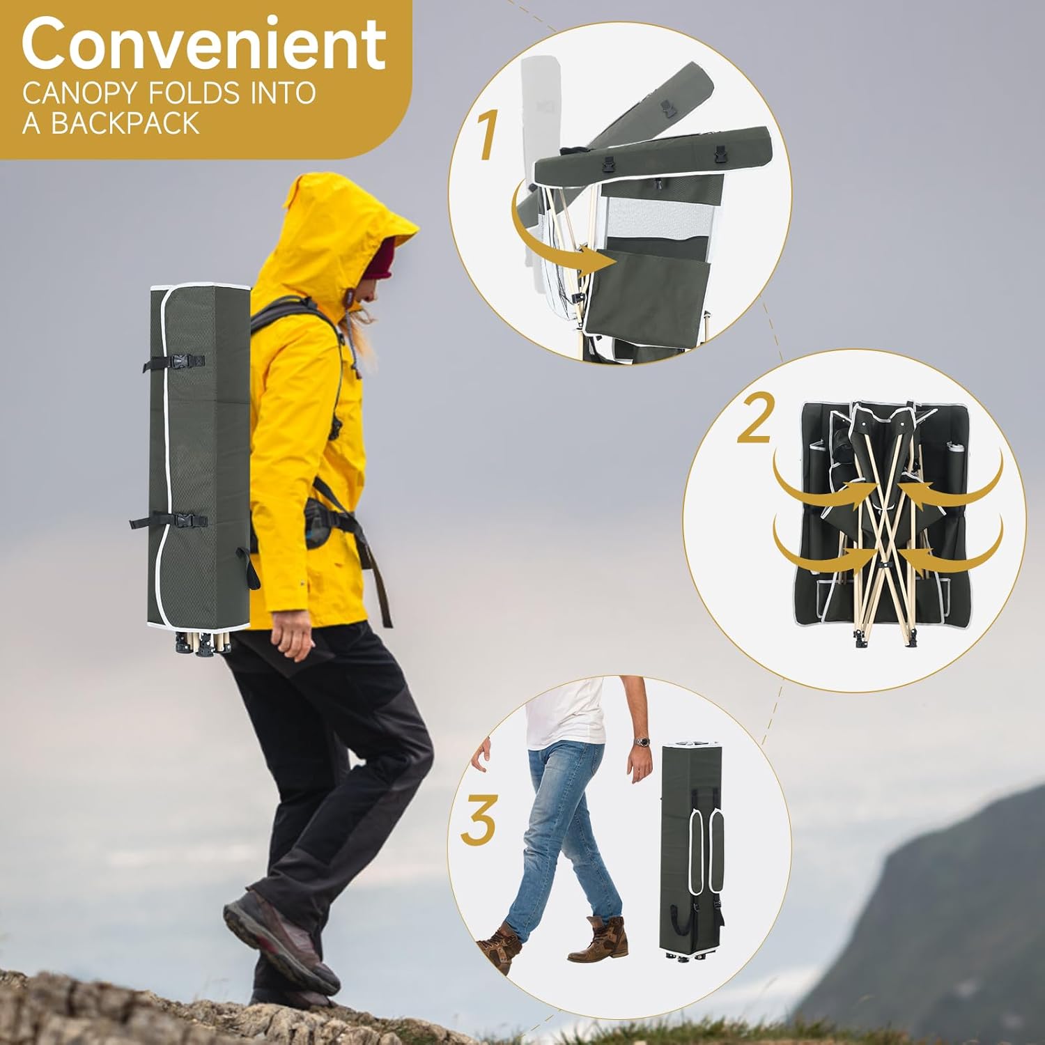 CDEN Canopy Chair, Chair with Shade, Umbrella Chairs, Foldable Camping Chairs, with Detachable Footrest, Cooler Bag, Cup Holder, for Camping, Picnic, Sports, Patio, Traveling (1 Pack)