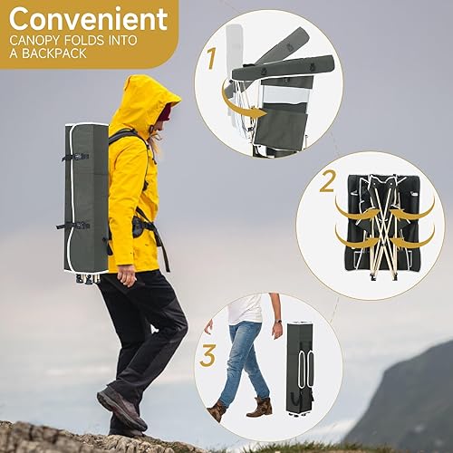 Miniatura 4 de CDEN Silla con toldo, silla con sombra, sillas de paraguas, sillas de camping plegables, con reposapiés desmontable, bolsa refrigeradora, soporte