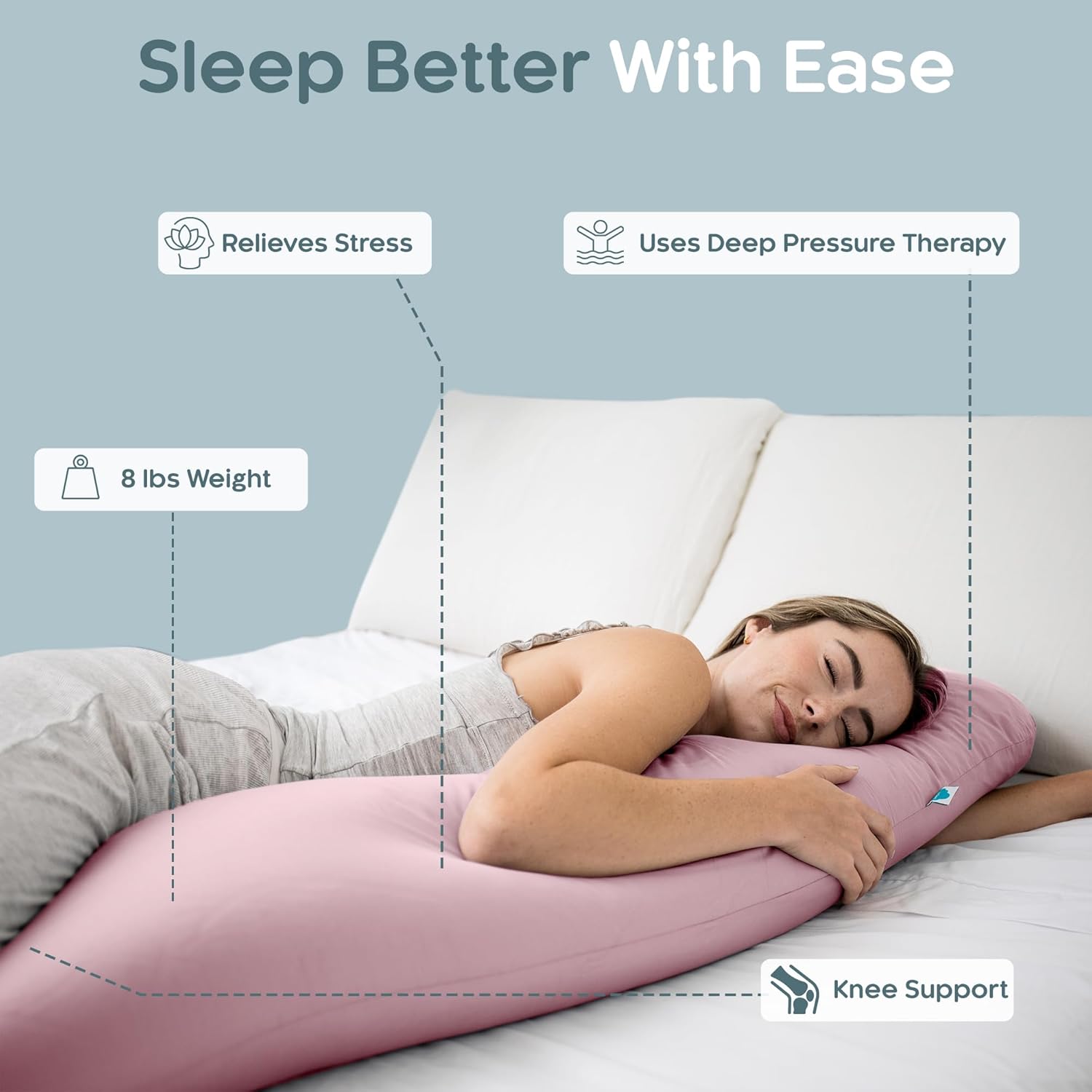 Weighted Body Pillow 8lbs - Weighted Pillow for Deeper Sleep (48" x 14") - Cooling Body Pillows for Adults, Side Sleeper Body Pillows with Cover (X-Large/Blossom)