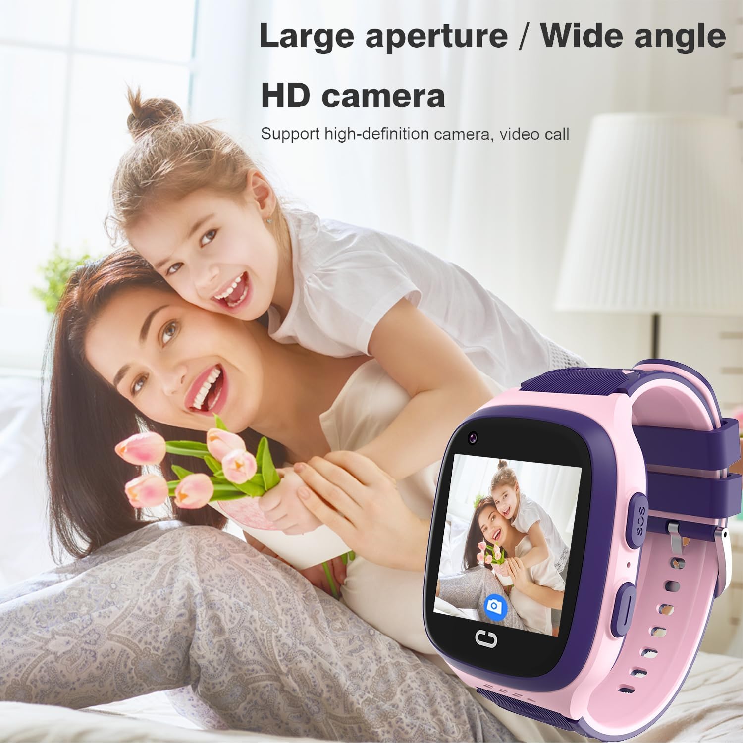 4G Kids Smart Watch with GPS Tracker - Smartwatch for Kid with Video Call Voice Chat SOS Camera Alarm Clock Puzzle Games Tracker HD Touch Screen for 3-12 Years Girls Boys (Pink)