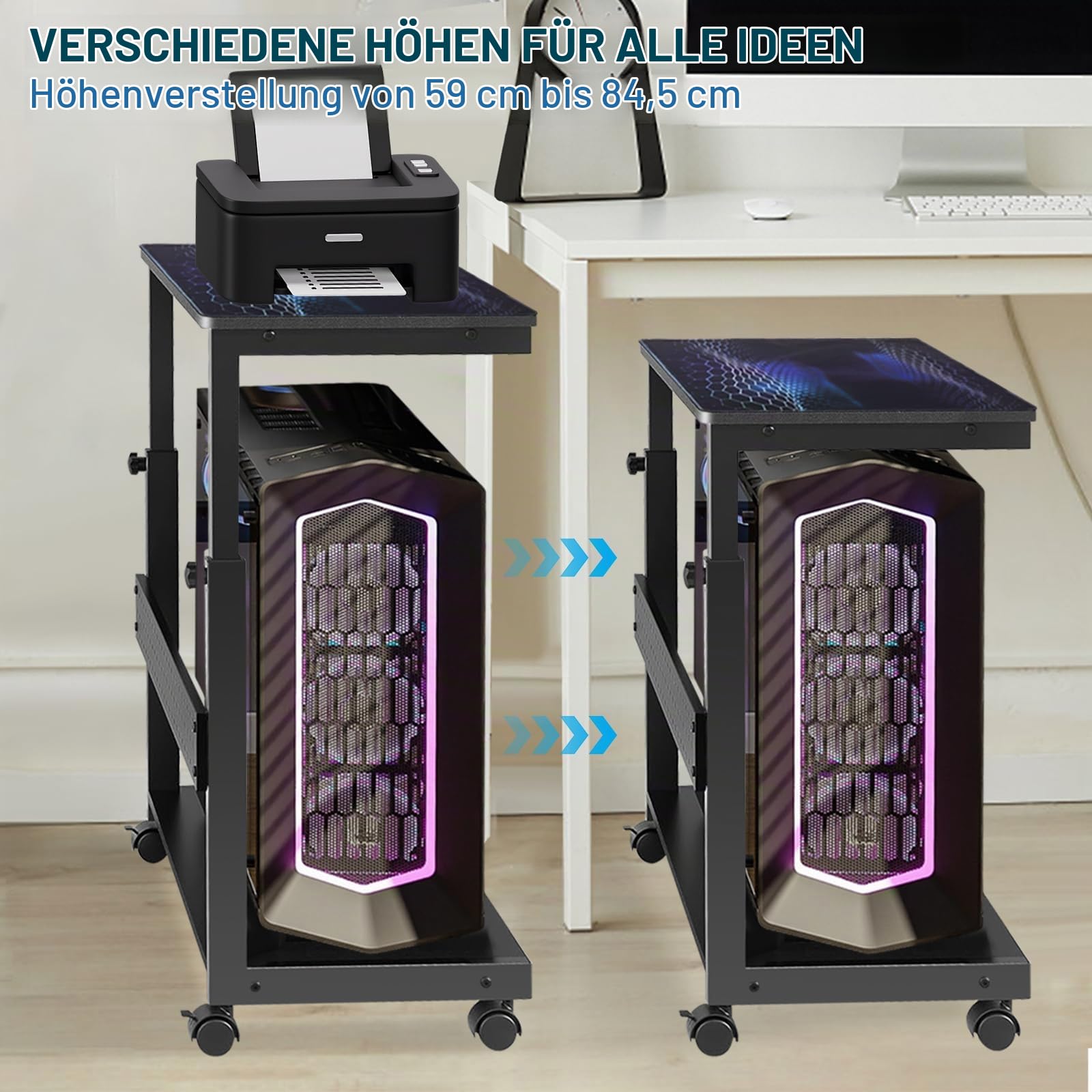 RayLove 2 Schicht CPU Ständer Höhenverstellbar ATX-Gehäuse Halter | Computer Tower Ständer, Unter Schreibtisch, Mit Rollen, Mit Maus Pad, Drucker Cart