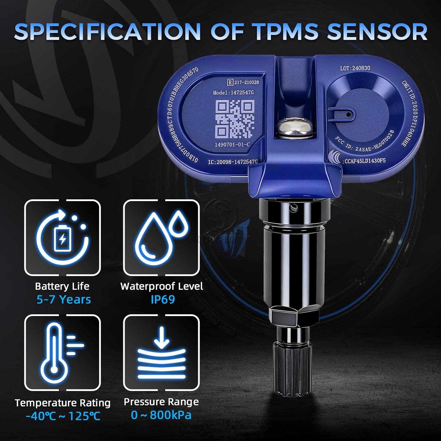 Sorghum Tire Pressure Monitoring System - BLE TPMS Sensors Set of 4 Tire Pressure Sensor Compatible with Tesla 3 Y S X 2021 2022 2023 2024 2025 Replace# 1490701-00-B 1490701-01-B