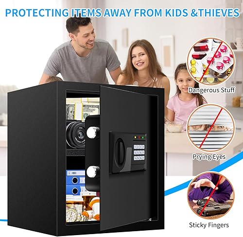 Miniatura 9 de 2.3 Cuft - Caja fuerte a prueba de fuego para uso doméstico, caja de seguridad digital con teclado programable y llaves de repuesto, caja de