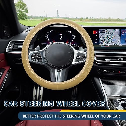 Miniatura 2 de Funda para volante de automóvil, funda de cuero para volante de automóvil, funda antideslizante para volante, protector universal de 15 pulgadas