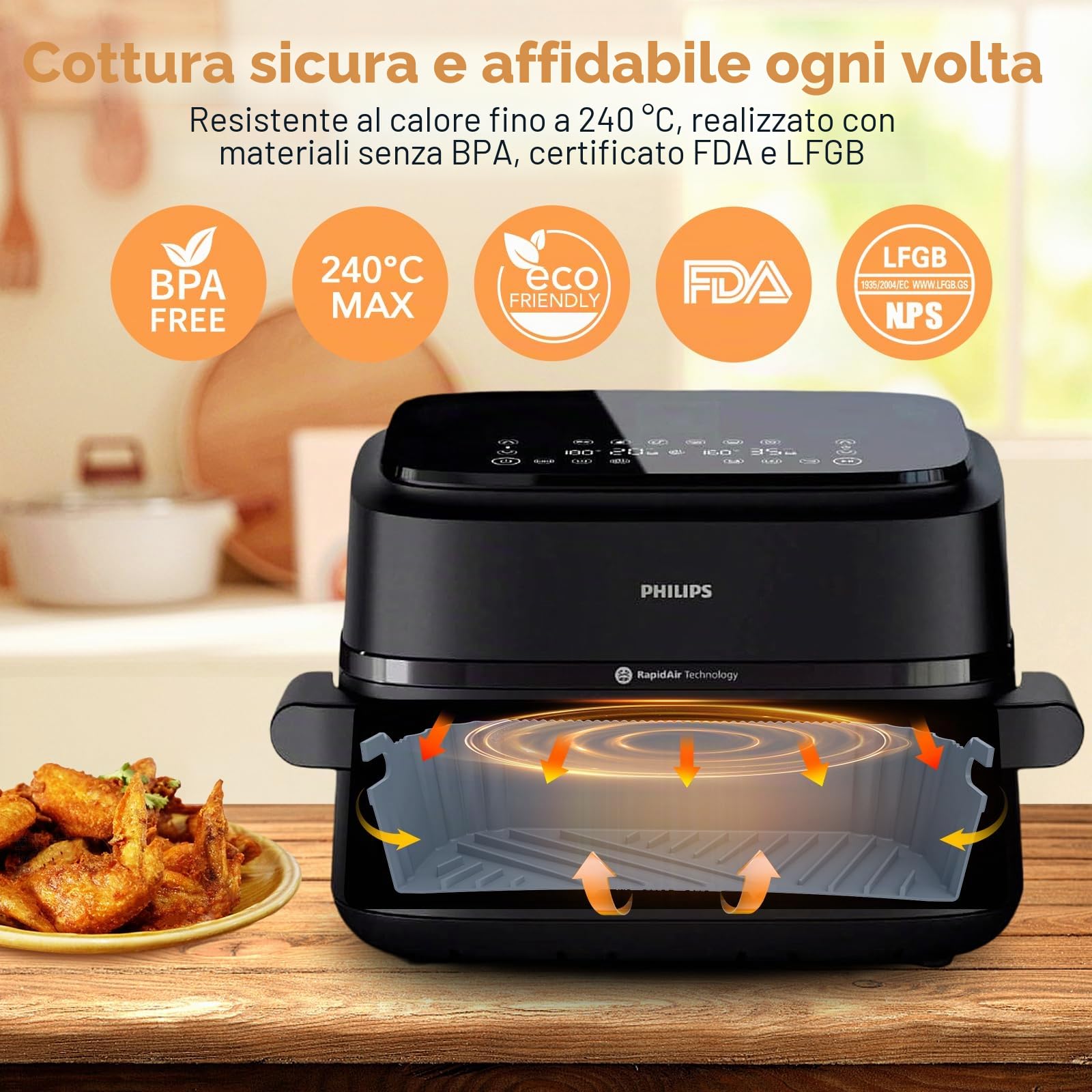ENSINE Airfryer - Set di 3 stampi in silicone su misura per friggitrice ad aria calda Philips Airfryer 1000 Series 7,1 l, Na154/00 Dual Basket, riutilizzabile, colore: Grigio