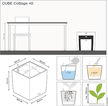 Lechuza Self Watering Plant Pots CUBE Cottage 40cm Square Plant Pot, Sand