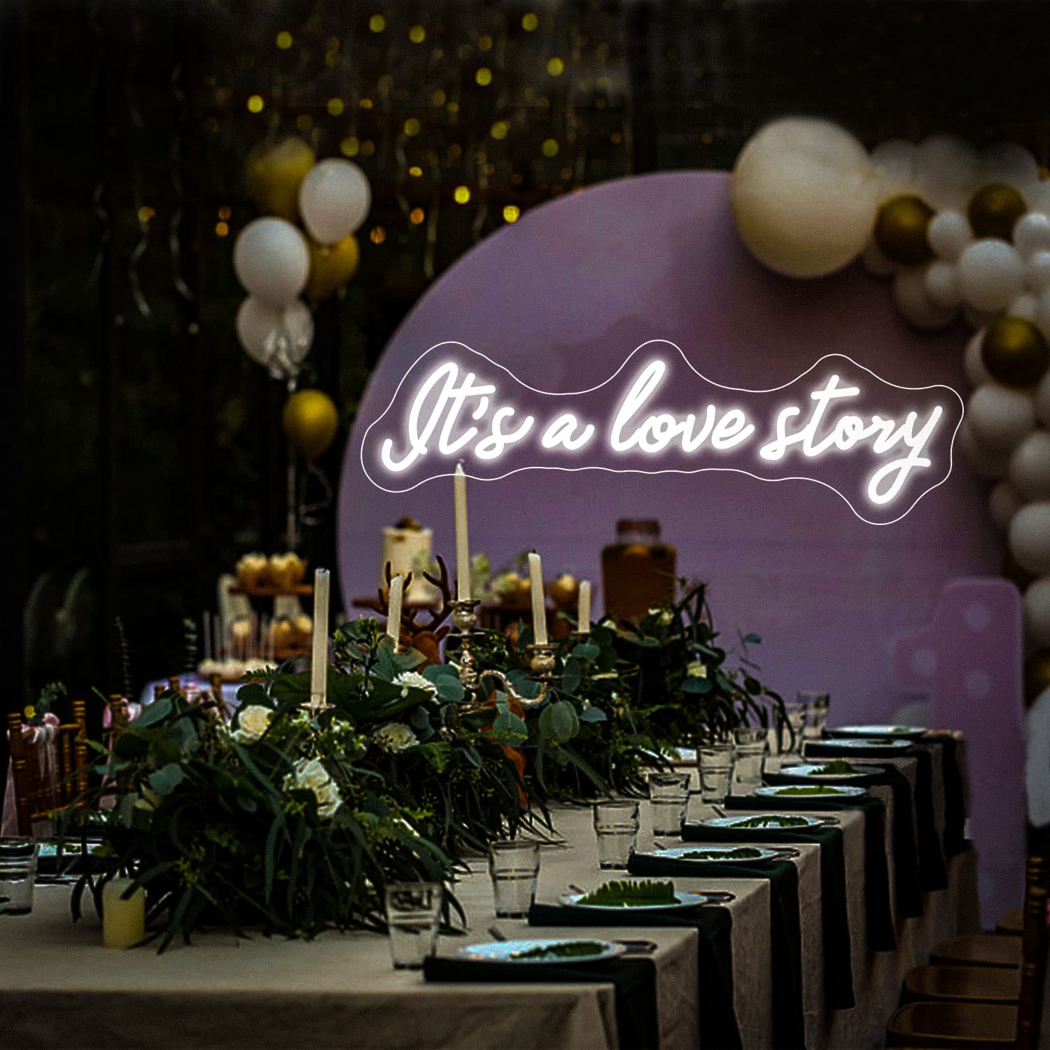 Letreros de neón para decoración de pared, letrero de neón LED grande con texto en inglés "It's A Love Story", letreros de luces de neón personalizados para dormitorio, decoración de boda, compromiso,