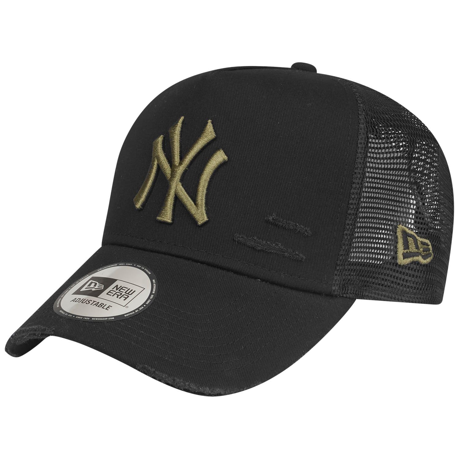 New Era Mesh Trucker Cap Distressed New York Yankees Black