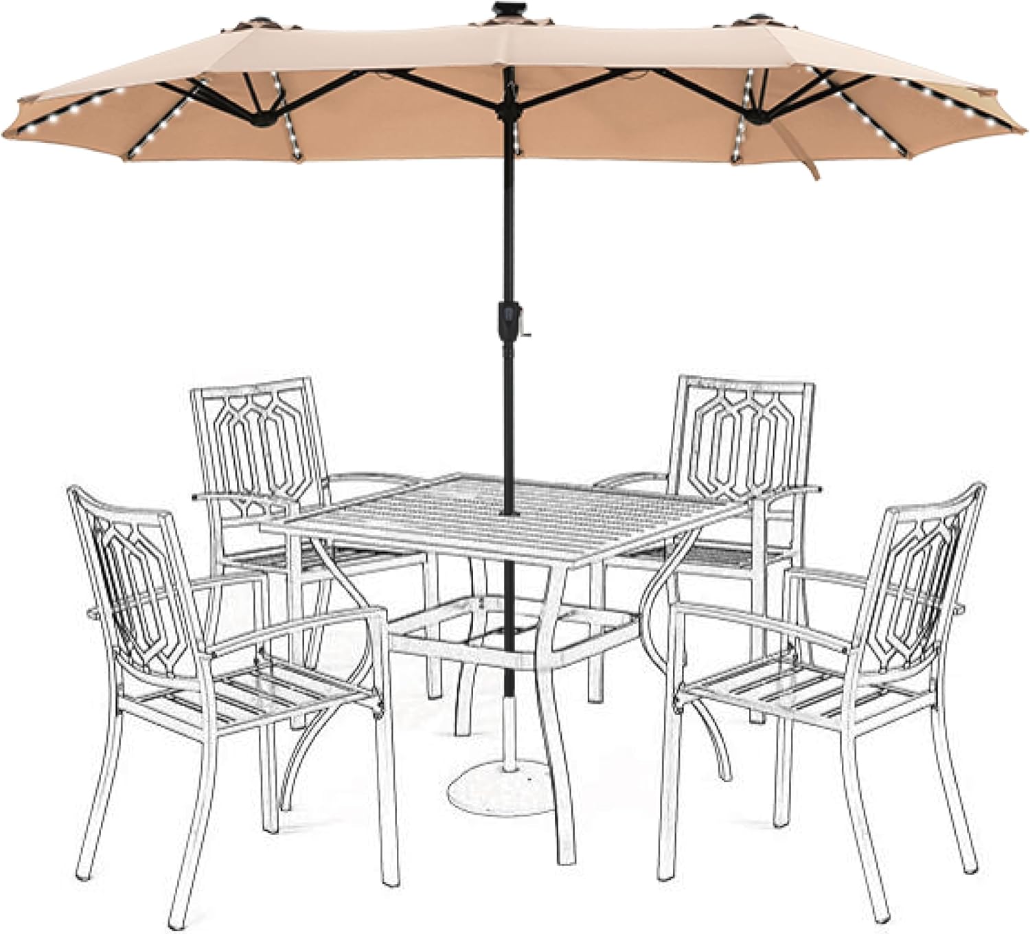 HERA'S PALACE 13ft Patio Umbrella with 120 LED Solar Lights Double Sided Outdoor Umbrella for Patio 8 Colors Changing Table Umbrella Outdoor Patio for Garden Pool