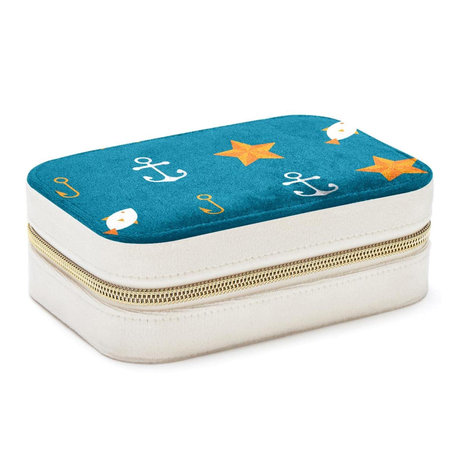 Boîte à bijoux portable ancre marine pour organiser vos bagues et colliers en vacances