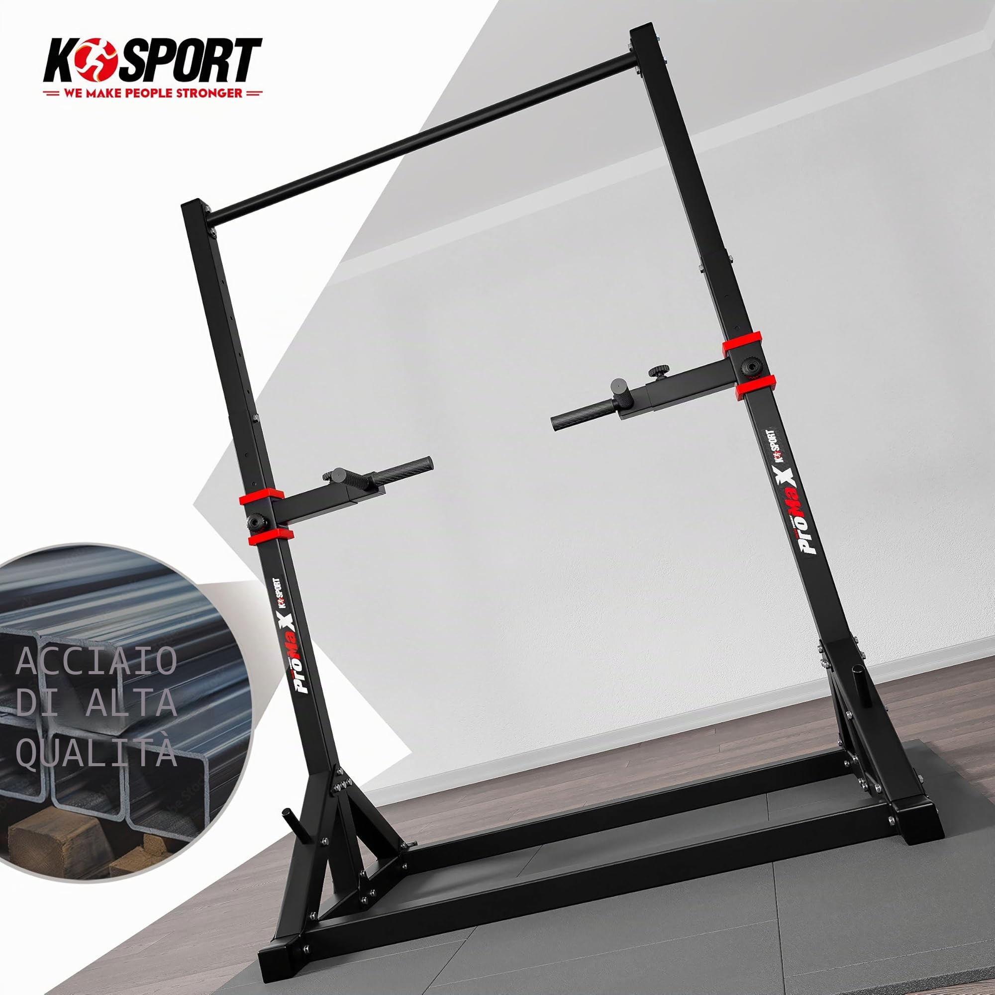 K-Sport: Power Tower + Dip Station con una capacità di carico fino a 140kg I Barra multifunzione trazioni e impugnature per flessioni I Pull up station & Dip Bar per allenamento muscolare incl. E-Book