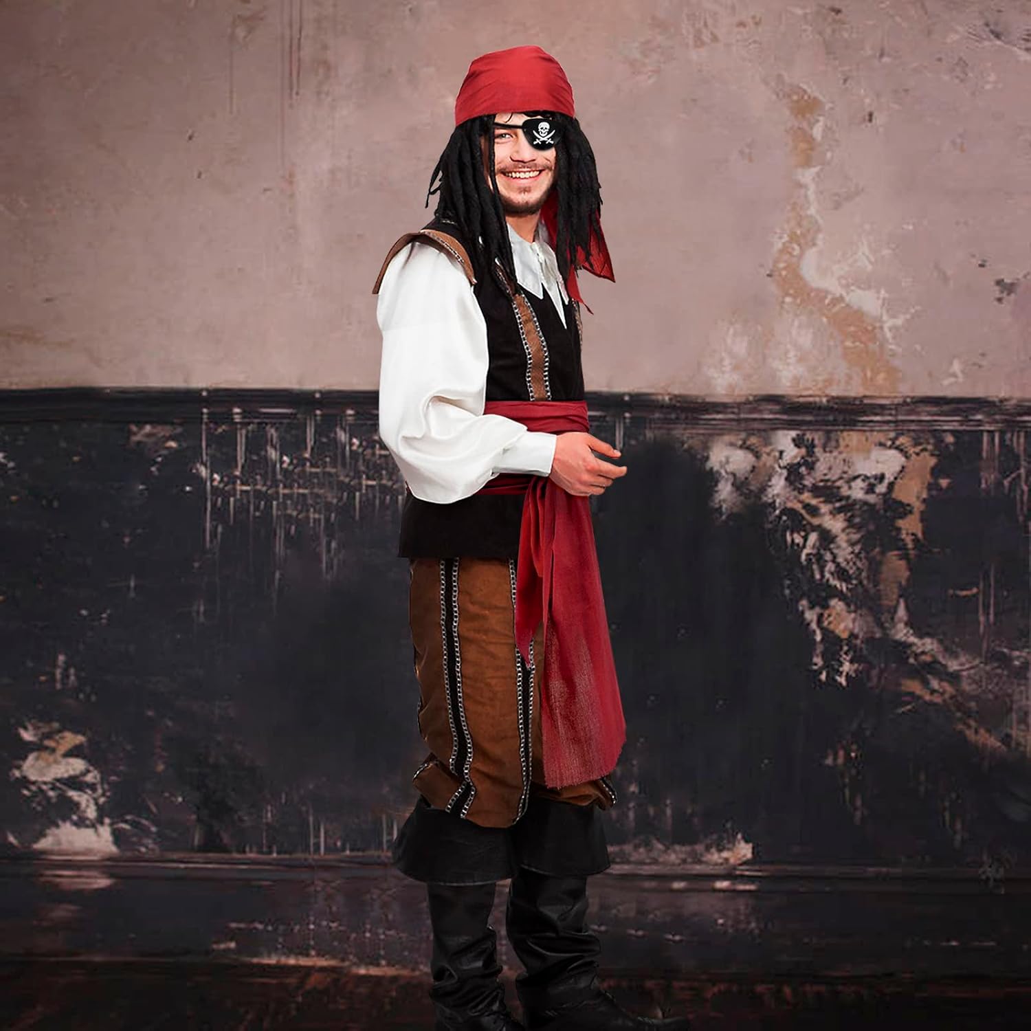 3 PCS Halloween Pirate Costume Women Men Head Scarf Hat Accessories Sash Belt Pirate Bandana Headband Waist - Image 6