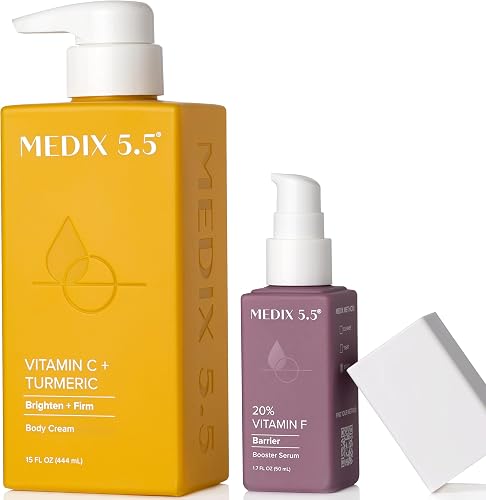 MEDIX Vitamin C Cream + Vitamin F Booster Serum Body Lotion Moisturizer 2PC Skin Care Set | Firming & Brightening Cream Diminishes Uneven Skin Tone, Age Spots, Dry Skin, & Sun Damage, 2PC Bundle