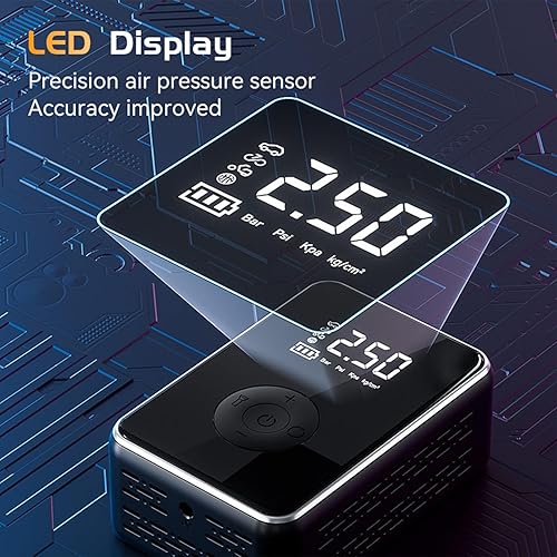 Miniatura 4 de Bomba de aire para neumáticos de automóvil, inflador inalámbrico con pantalla digital con luz, bomba de aire eléctrica recargable con apagado