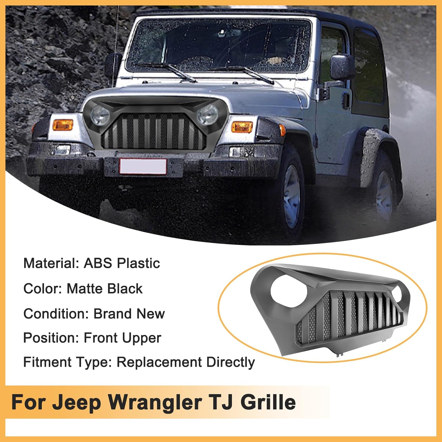 Matte Black Grille For Jeep Wrangler TJ Gladiator Vader Grill W Mesh 1997 1998 1999 2000 2001 2002 2003 2004 2005 2006