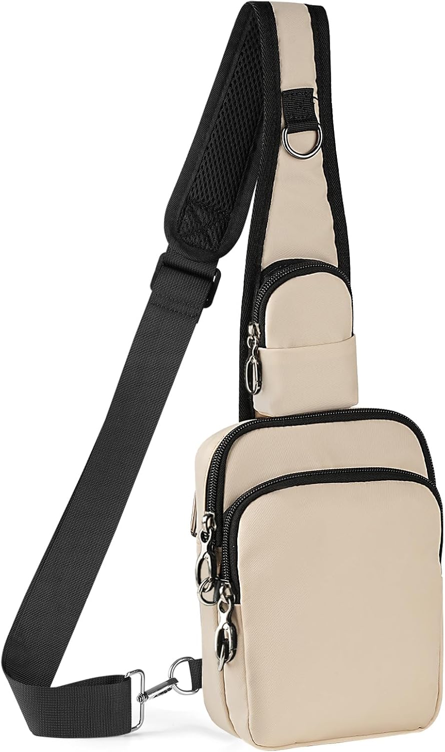 BROADREAM Mini Crossbody Sling Bag, Small Chest Bags Dual Pocket with Zipper Lock, RFID Blocking & Water Resistant Women Men