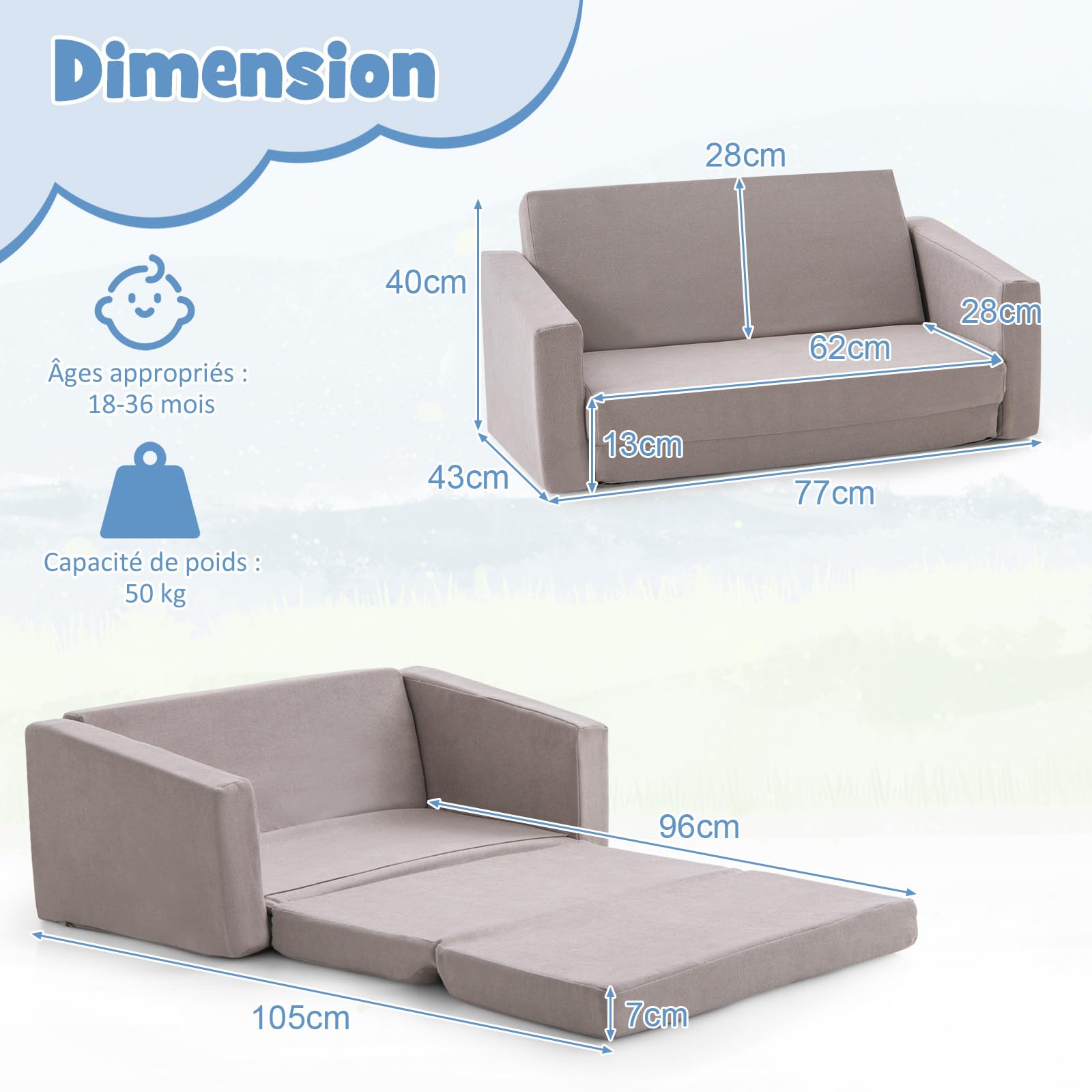 COSTWAY Ottoman Lit Pliant 2 en 1, Lit Pliant Convertible avec Matelas