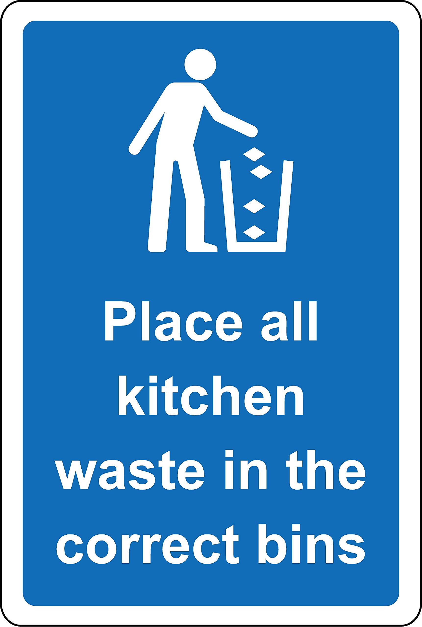 Kpcm Display Ltd Place All Kitchen Waste In The Correct Bins Kitchen Catering Safety Sign - 1.2Mm Rigid Plastic 200Mm X 150Mm