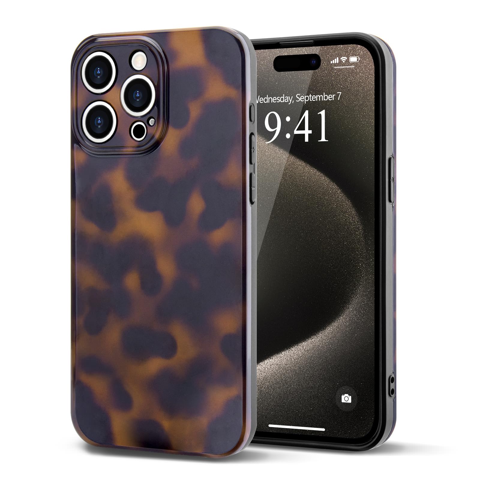 Teageo Aesthetic Tortoise Shell Phone Case for iPhone 13 Pro,Retro Cool Girl Leopard Print Brown Amber Trendy Full Camera Protective Cover for iPhone
