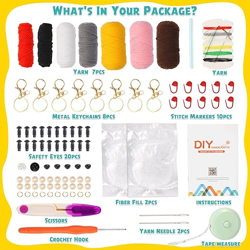 Miniatura 2 de GOZATO Kit de ganchillo para principiantes, 8 piezas, kit de animales de ganchillo con tutoriales en video paso a paso e hilos, gancho, accesorios
