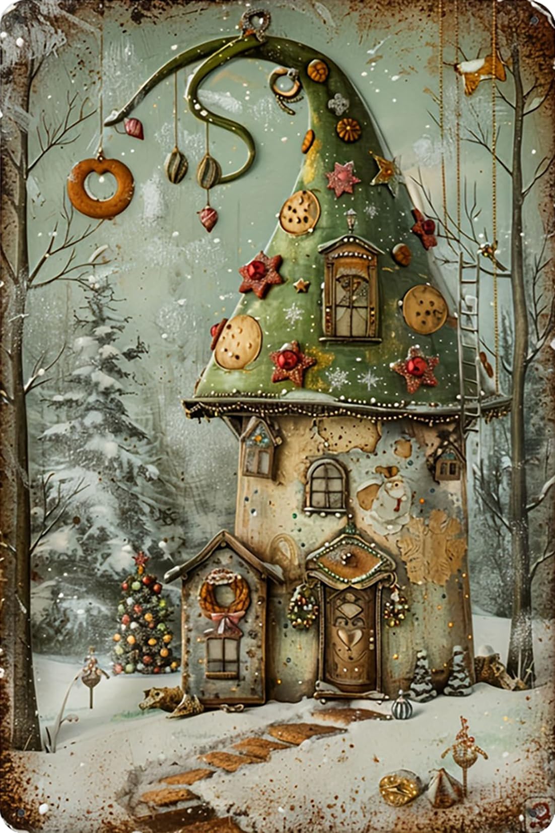 Vintage Homey Tin Sign,Retro Fairy Tale House 8x12 inches,