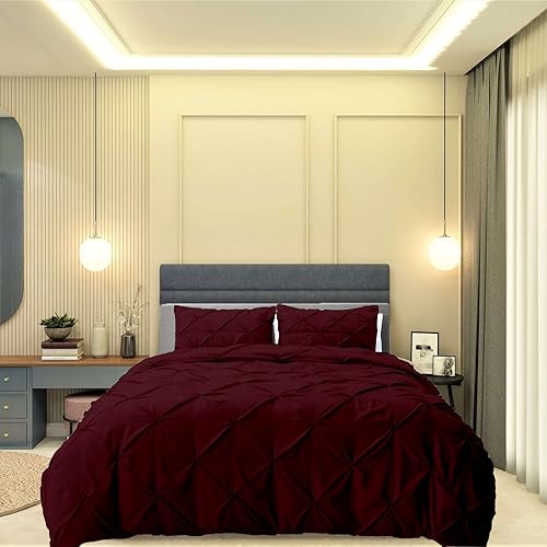 Miniatura 3 de Juego de funda de edredón plisada de 3 piezas con cierre de cremallera, lujosamente suave, 100% algodón con pliegues texturizados y lazos en las