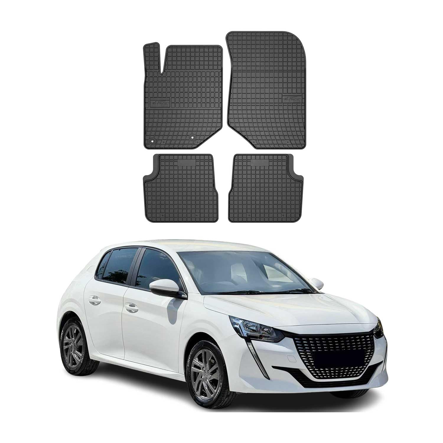 OMAC Tappetini in Gomma Compatibili con Peugeot 208 2019-2025 Tappetini Auto Gomma TPE Nero 4tlg