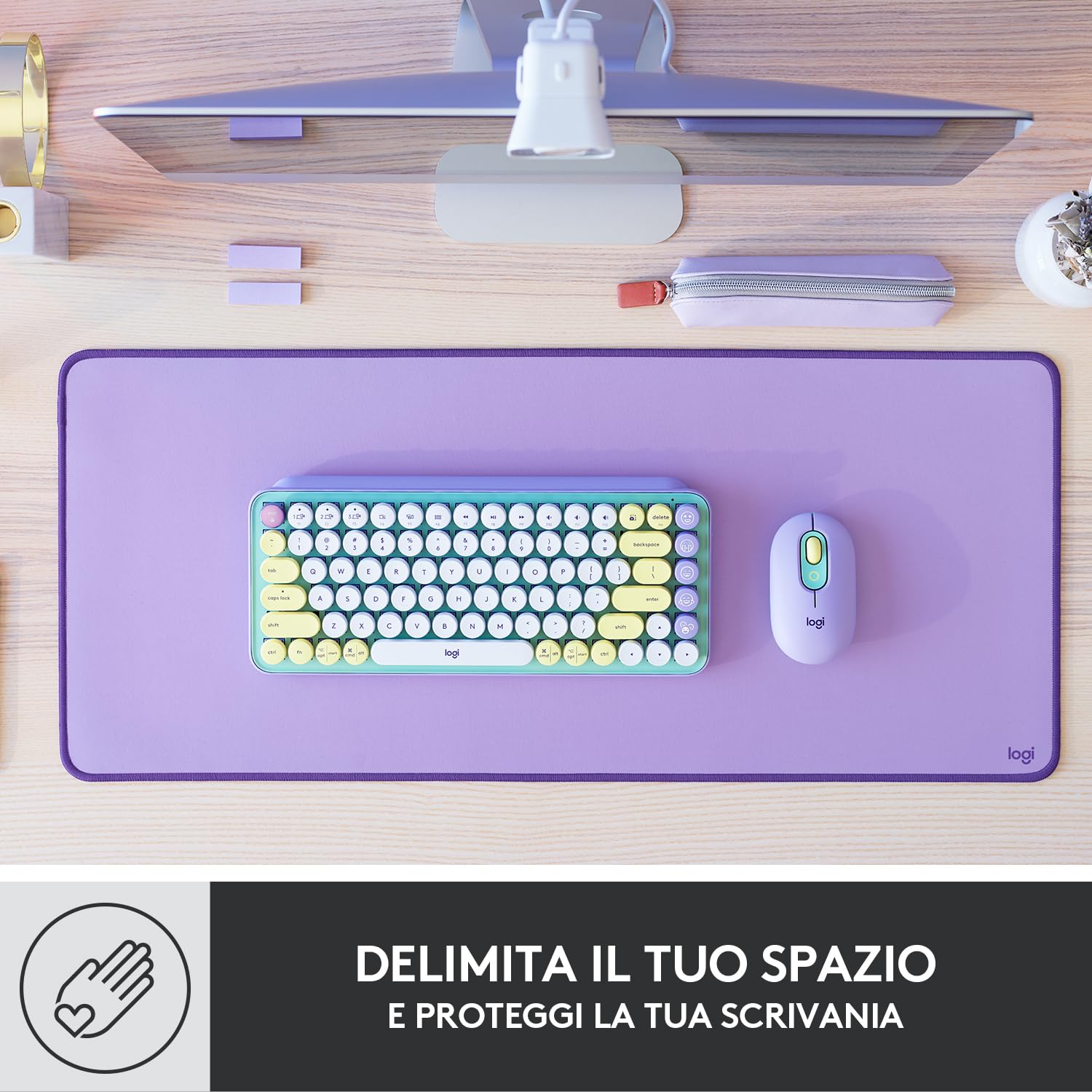 Logitech Desk Mat - Studio Series, Multifunzione, Tappetino per Mouse Esteso, Protezione Scrivania da Ufficio con Base in Gomma, Resistente ai Versamenti - Viola