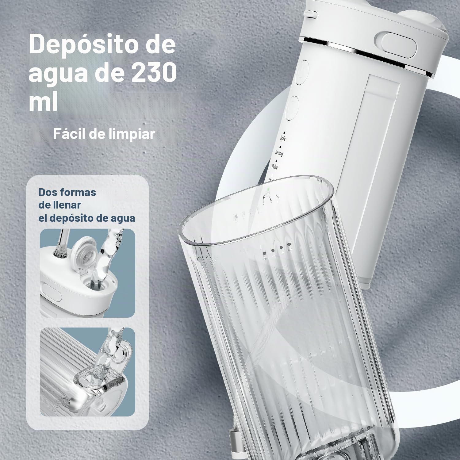JTF Irrigador Bucal Mini, Portátil Dental Limpieza Eléctrica Inalámbrico Viaje con 5 Boquillas, 4 Modos de Pulso, 230 ML Depósito de Agua Retráctil, IPX7 Resistente Al Agua (Blanco)