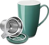 Vista 7 de Sweese Taza de té de cerámica de 15oz con infusor y tapa, apta para microondas y lavavajillas, infusor de té de hojas sueltas extra fino, asa Azul