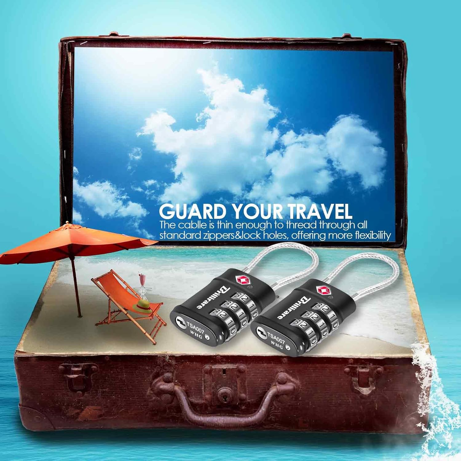 4 Pack TSA Approved Luggage Locks, Combination Travel Cable Lock, 3-Digit Waterproof Padlock, Zinc Alloy Outdoor Keyless Resettable Lock for Travel, Lockers, Bags, Backpack, Gym, Gate-by BRILLIRARE - Image 8