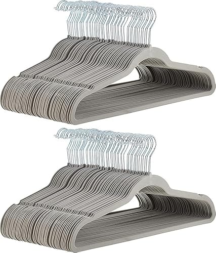 Tienda Basics Perchas delgadas de terciopelo, antideslizantes y duraderas para armario, abrigos, pantalones, camisas, grisplata, paquete de 100