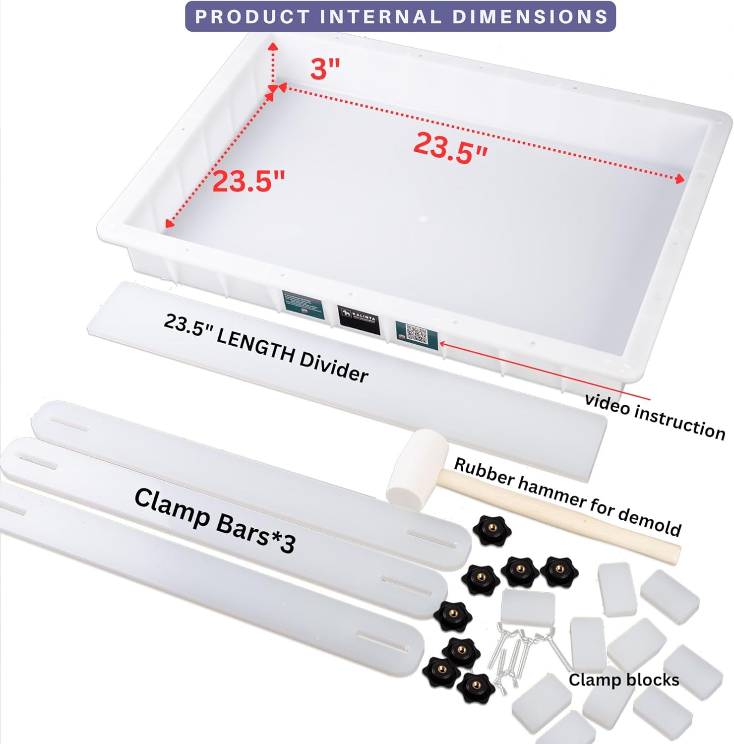 Kalinta Epoxy Mold with Divider Adjustable- 23.5x23.5x3in No-Seal Resin Mold Integrated Clamping System - Perfect for Beginners & Experienced Artists Alike - Ideal for Creative Resin Art Projects
