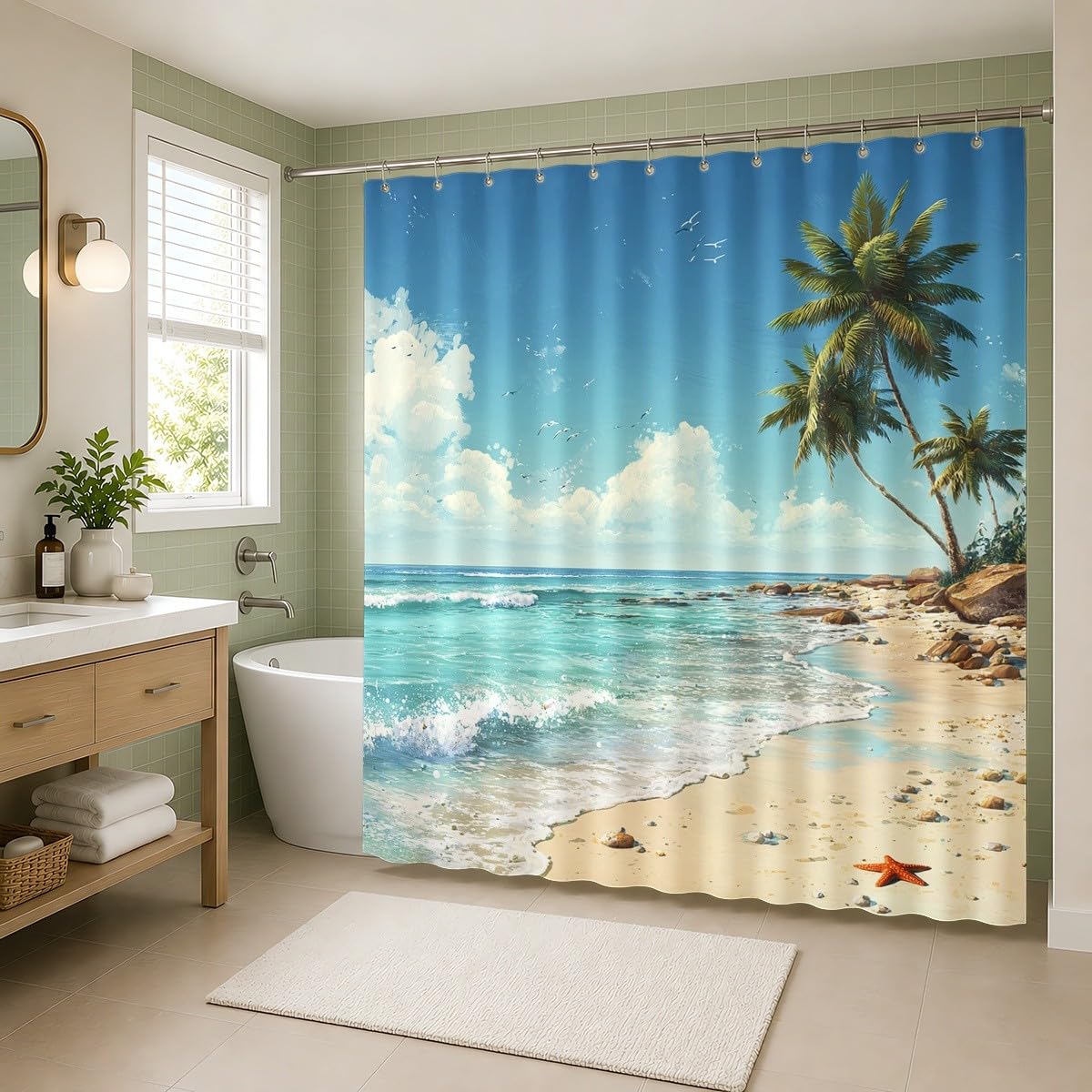 Tenda Doccia 240x200 cm Paesaggio Antimuffa e Impermeabile Poliestere