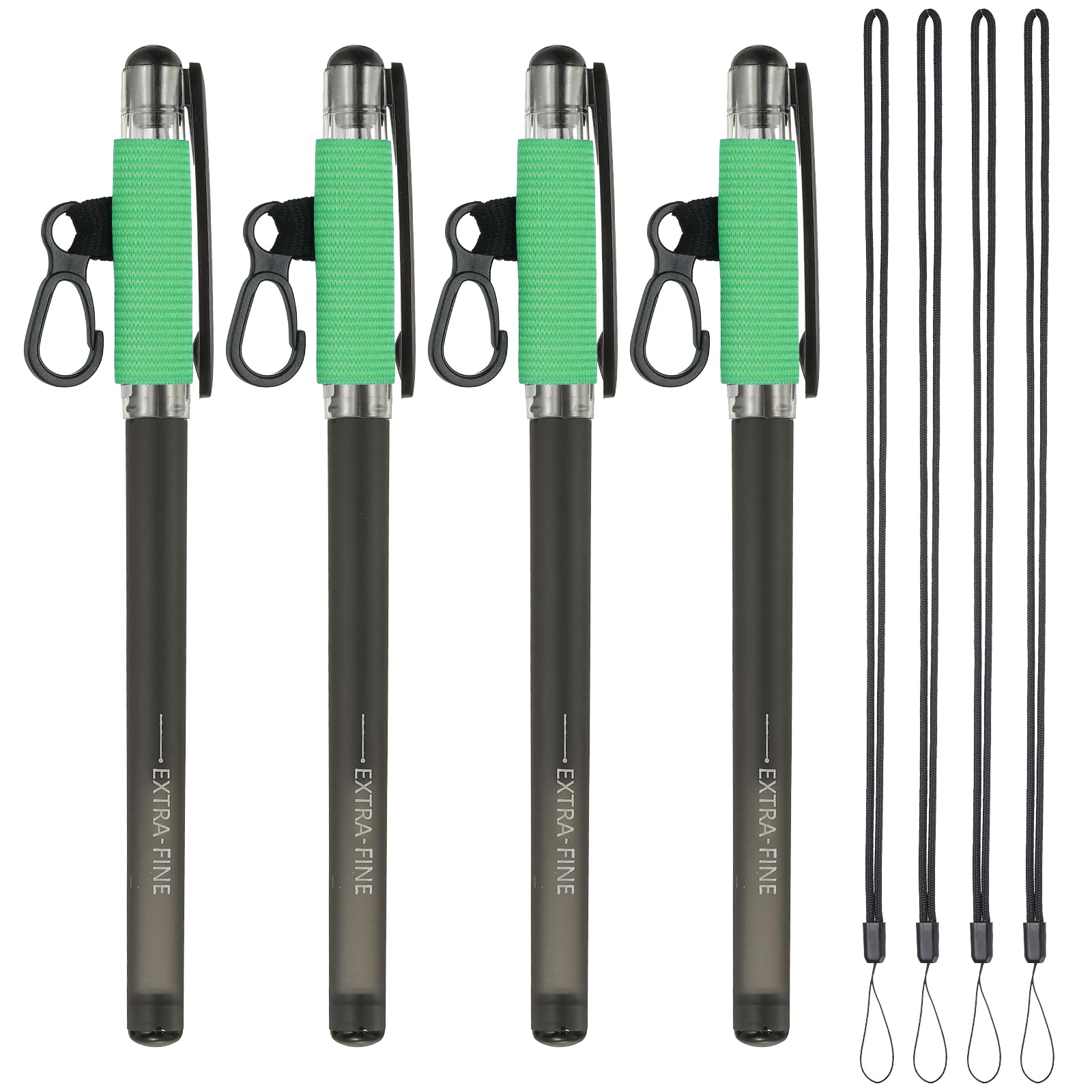 PATIKIL 4Pcs Elastic Pen Holder with 4 Lanyards, Anti Lose Portable Pen Holder for Necklace Carpenters Teachers Construction Workers, Bright Green