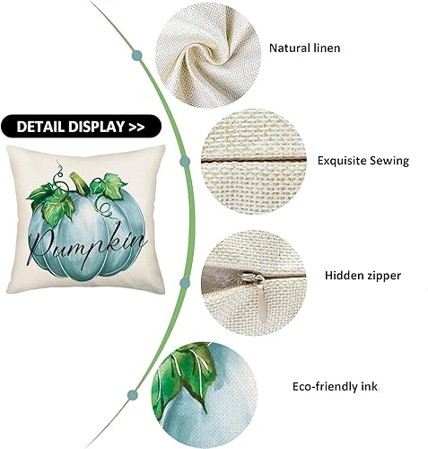 Miniatura 6 de Juego de 4 fundas de almohada azules de otoño de 18 x 18 pulgadas para decoración de otoño, calabaza y hojas de arce para exteriores, almohadas