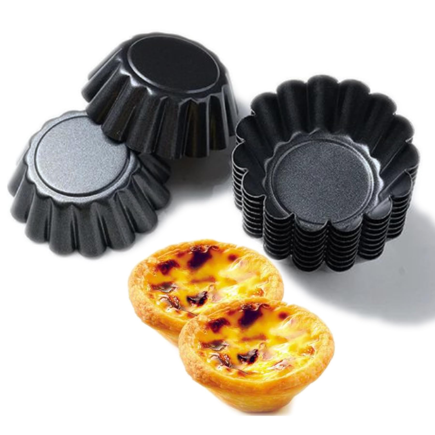 MantouxixiSmall Size 2.6 Inch Egg Tart Mold, 12 Packs Carbon Steel Egg Tart Molds, Non-Stick Pan Mini Pie Mould, Muffin Cupcake Pudding Baking Cup Maker - for Pies, Chinese Egg Tart, Cakes